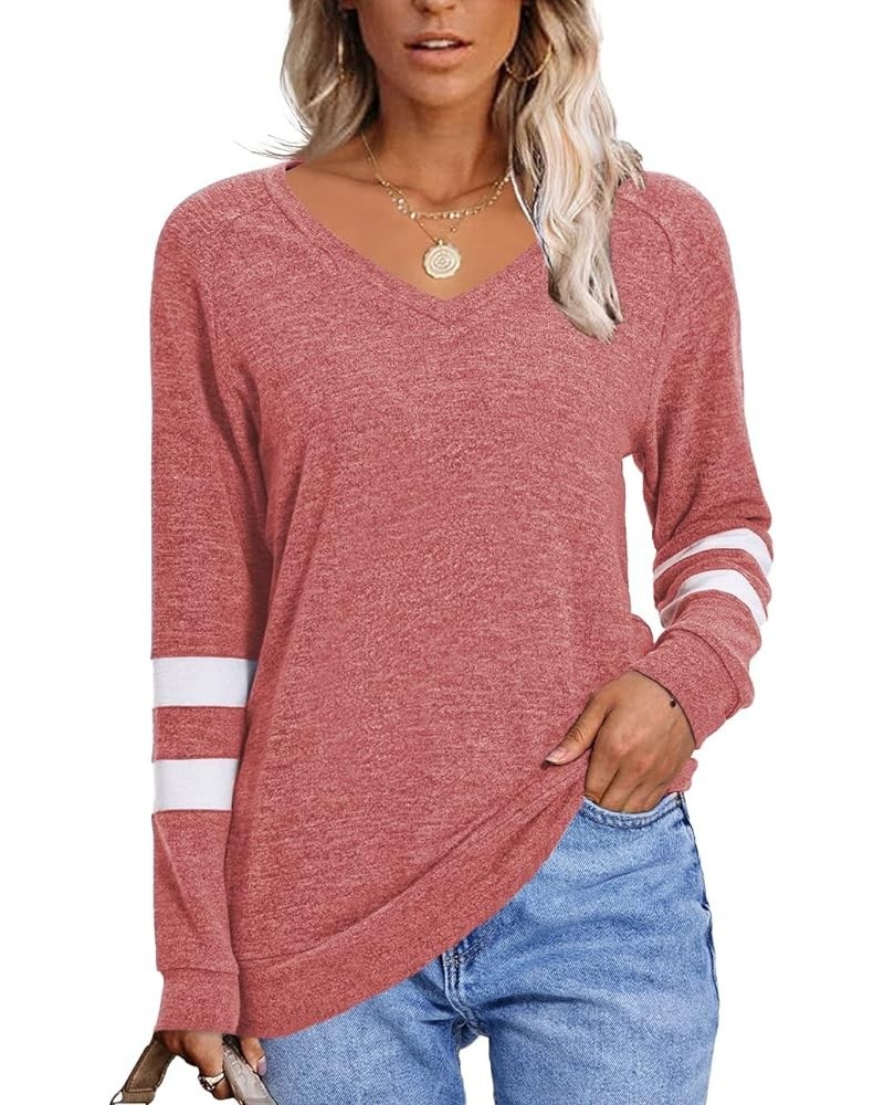 Womens Tops Fall Fashion 2023 Sweatshirt for Women Sweaters V Neck Long Sleeve Shirts Trendy Clothes L-pink $9.02 Hoodies & S...