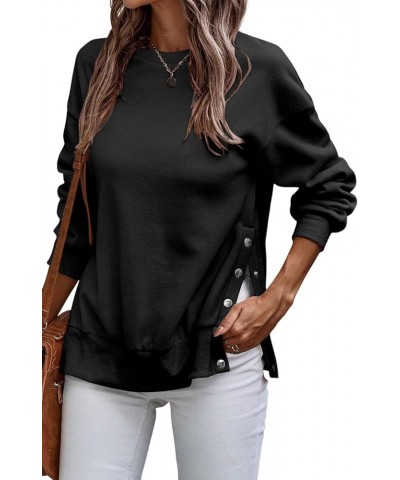 Womens Casual White Snap Buttons Side Splits Pullover Sweatshirt for Women Black $17.02 Hoodies & Sweatshirts