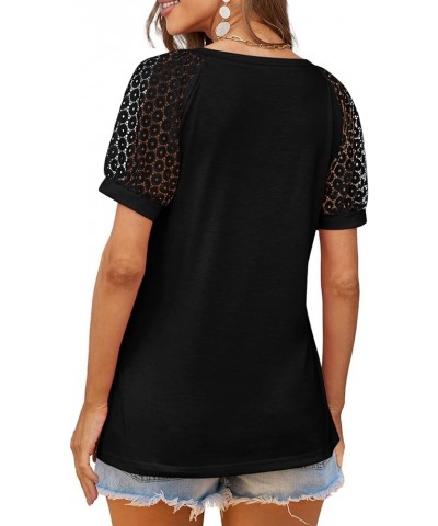 Womens Lace Short Sleeve Blouses V Neck T Shirt Dressy Casual Tops 01-black $7.64 Tops