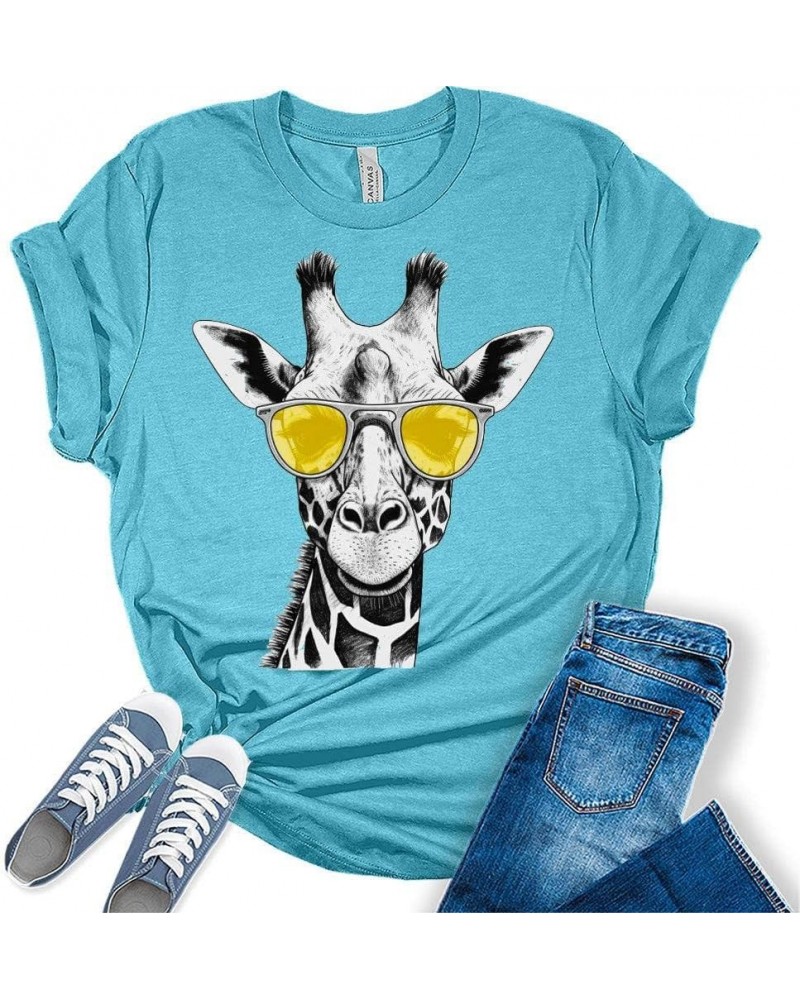 Womens Giraffe Shirts Casual Ladies Cute Graphic Tees Spring Short Sleeve T Shirts Plus Size Summer Tops Giraffe 2-heather Aq...