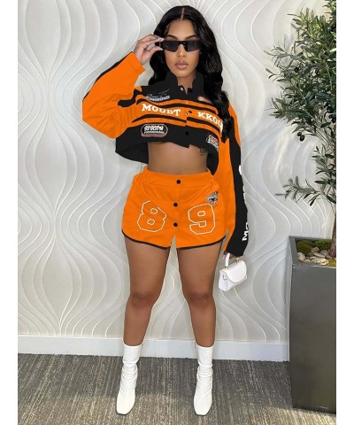 Women's Letterman Jacket Windbreaker Varsity Pattern Embroidery Jacket Detachable 2 Piece Outfits Baseball Clubwear Orange $1...