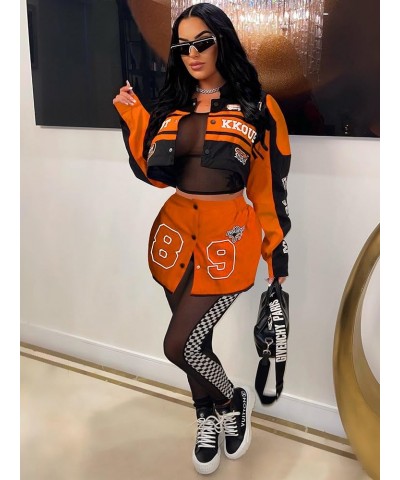 Women's Letterman Jacket Windbreaker Varsity Pattern Embroidery Jacket Detachable 2 Piece Outfits Baseball Clubwear Orange $1...