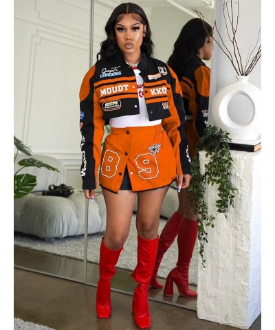 Women's Letterman Jacket Windbreaker Varsity Pattern Embroidery Jacket Detachable 2 Piece Outfits Baseball Clubwear Orange $1...