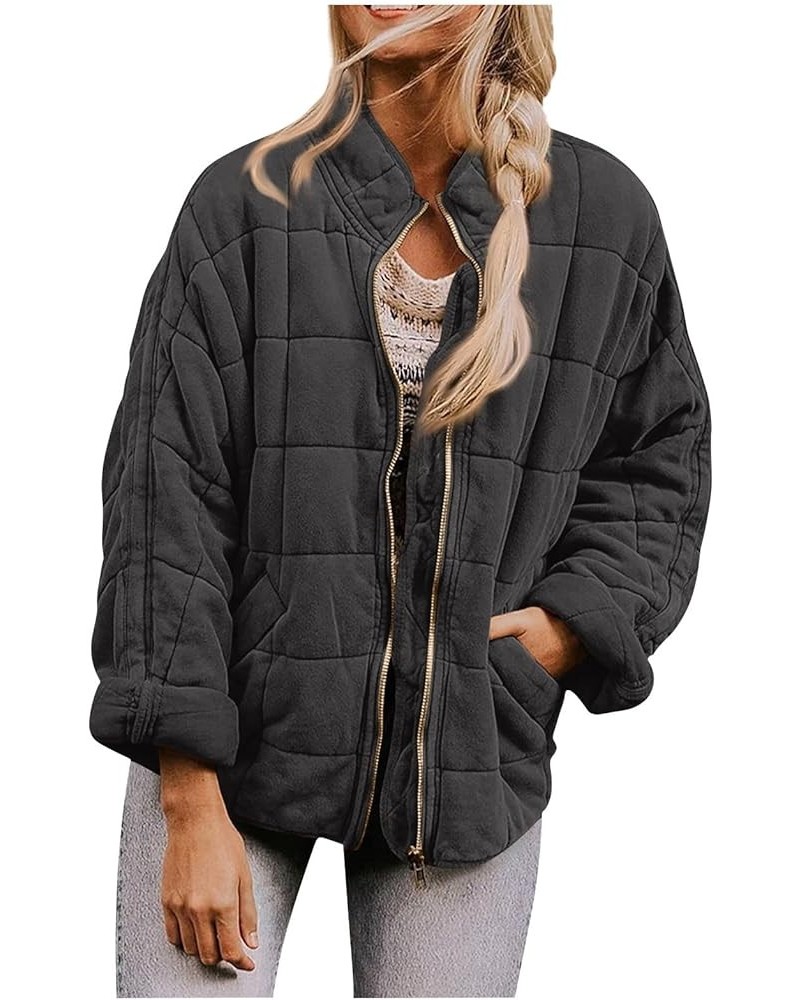 Womens Solid Color Lightweight Quilted Jackets Zip Up Long Sleeve Stand Neck Warm Winter Outwears 01-dark Gray $16.15 Vests