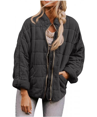 Womens Solid Color Lightweight Quilted Jackets Zip Up Long Sleeve Stand Neck Warm Winter Outwears 01-dark Gray $16.15 Vests