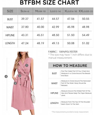 Casual Business Dress 2024 Summer Work Office Lapel V Neck Slit Belted Sleeveless Button Down Dresses with Pockets Solid Pink...