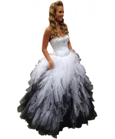 Sweetheart Ruffles Ball Gown Wedding Dresses Tulle Crystals Beaded Corset Back 2023 Black/White $12.59 Dresses