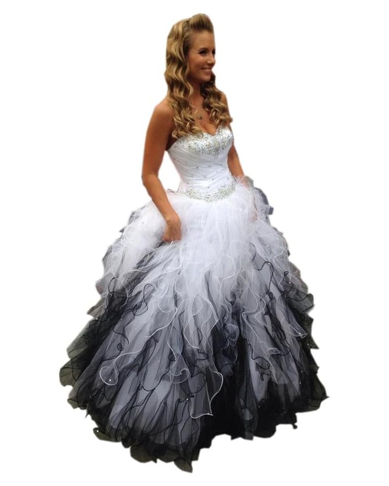 Sweetheart Ruffles Ball Gown Wedding Dresses Tulle Crystals Beaded Corset Back 2023 Black/White $12.59 Dresses