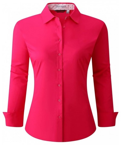 Womens Button Down Shirts Long Sleeve Regular Fit Stretch Work Blouse Rose $13.56 Blouses