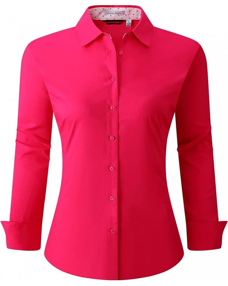 Womens Button Down Shirts Long Sleeve Regular Fit Stretch Work Blouse Rose $13.56 Blouses