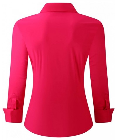 Womens Button Down Shirts Long Sleeve Regular Fit Stretch Work Blouse Rose $13.56 Blouses