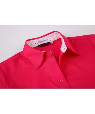 Womens Button Down Shirts Long Sleeve Regular Fit Stretch Work Blouse Rose $13.56 Blouses