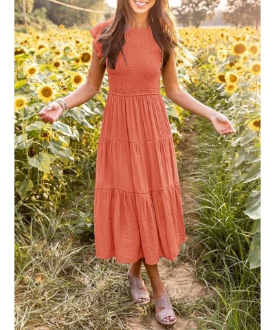 Women's Flutter Short Sleeve Smocked Midi Dress Summer Casual Tiered A-Line Dress Orange $29.06 Dresses