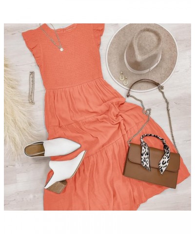 Women's Flutter Short Sleeve Smocked Midi Dress Summer Casual Tiered A-Line Dress Orange $29.06 Dresses