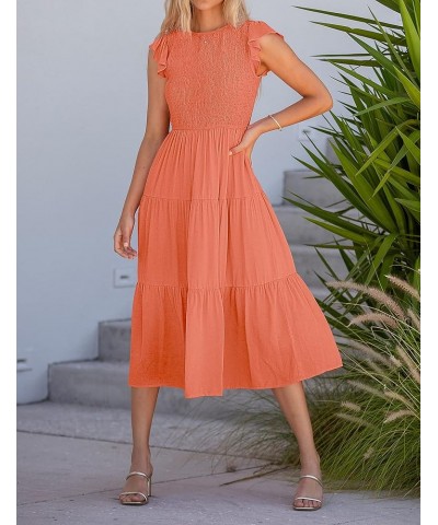 Women's Flutter Short Sleeve Smocked Midi Dress Summer Casual Tiered A-Line Dress Orange $29.06 Dresses