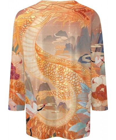 Women's Casual 3/4 Sleeve T-Shirts Round Neck Year of Dragon Tunic Tops Basic Tees Blouses Loose Fit Pullover 2-orange $9.27 ...