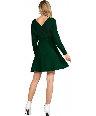 Winter Sweater Dress Women - Fall Long Sleeve V Neck Short Ribbed Knit Dark Green $26.21 Sweaters