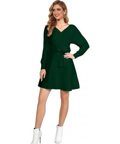 Winter Sweater Dress Women - Fall Long Sleeve V Neck Short Ribbed Knit Dark Green $26.21 Sweaters