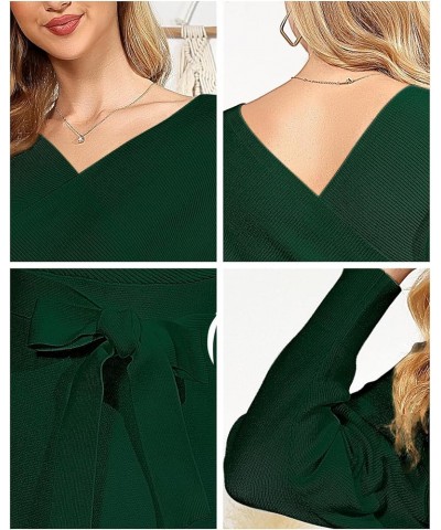 Winter Sweater Dress Women - Fall Long Sleeve V Neck Short Ribbed Knit Dark Green $26.21 Sweaters