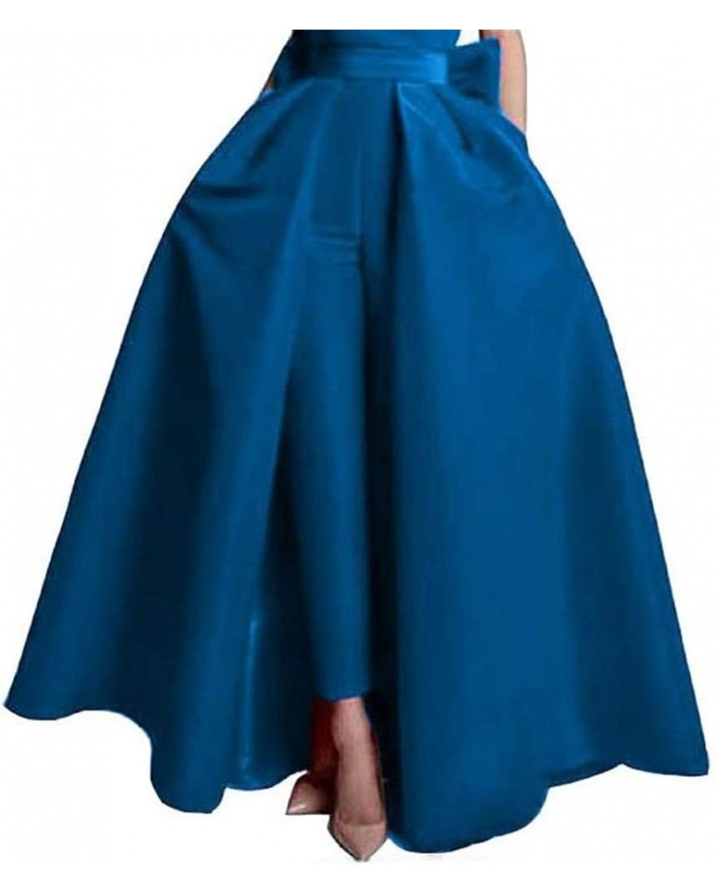 Women's Satin Detachable Train Skirt Prom Party Floor Length Overskirt with Bowknot Blue $17.21 Others