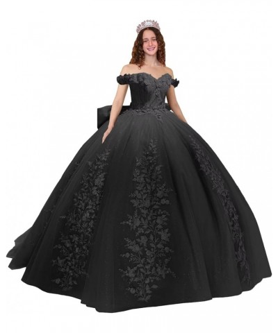 Lace Quinceanera Dresses Ball Gown Puffy Sparkly Tulle 3D Floral Sweet 16 Dresses Off Shoulder Party Gowns Y130 Black $49.60 ...