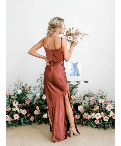 Satin Bridesmaid Dresses Long for Wedding Cowl Neck Formal Dresses with Slit Gold $41.24 Dresses