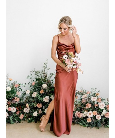 Satin Bridesmaid Dresses Long for Wedding Cowl Neck Formal Dresses with Slit Gold $41.24 Dresses