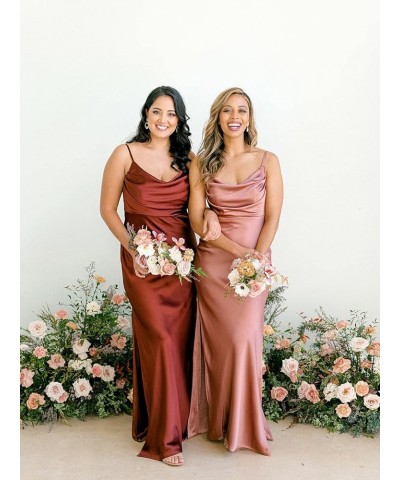 Satin Bridesmaid Dresses Long for Wedding Cowl Neck Formal Dresses with Slit Gold $41.24 Dresses