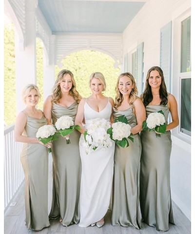 Satin Bridesmaid Dresses Long for Wedding Cowl Neck Formal Dresses with Slit Gold $41.24 Dresses