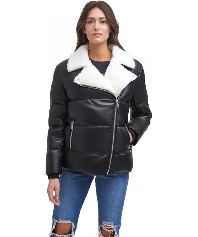 Women's Breanna Puffer Jacket (Standard and Plus Sizes) Black Faux Fur Trimmed Moto $32.34 Jackets