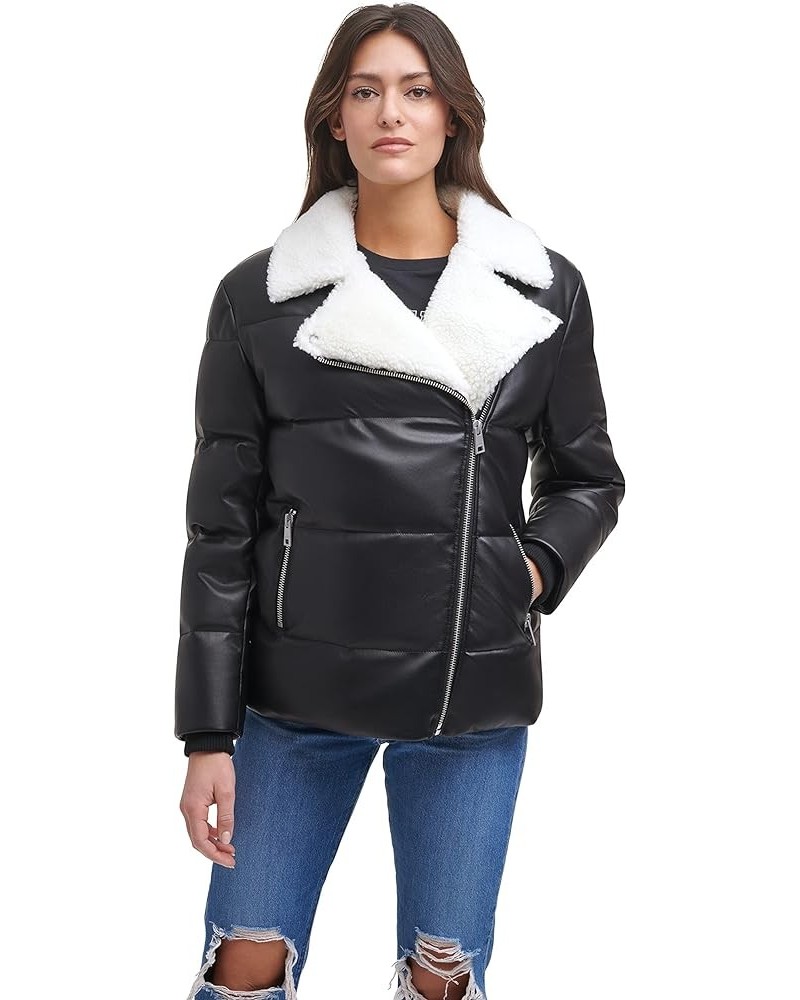 Women's Breanna Puffer Jacket (Standard and Plus Sizes) Black Faux Fur Trimmed Moto $32.34 Jackets