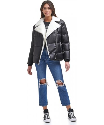 Women's Breanna Puffer Jacket (Standard and Plus Sizes) Black Faux Fur Trimmed Moto $32.34 Jackets