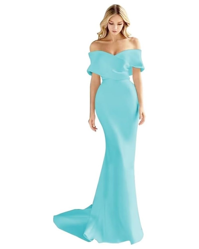 Off The Shoulder Mermaid Prom Dresses Long Satin Simple Wedding Dress Elegant Ruched Wrap Formal Evening Gowns for Women Ice ...