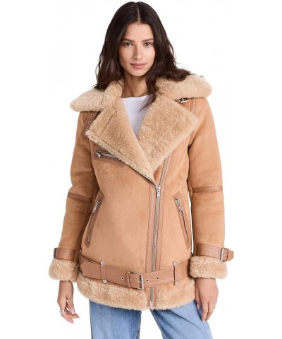 Women's Bonded Faux Shearling Biker Jacket Toffee $91.84 Coats