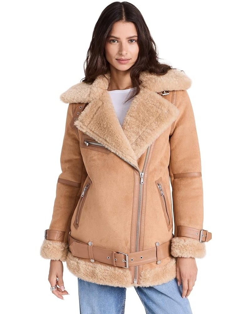 Women's Bonded Faux Shearling Biker Jacket Toffee $91.84 Coats