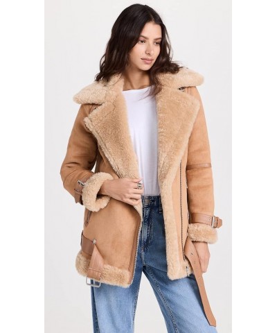 Women's Bonded Faux Shearling Biker Jacket Toffee $91.84 Coats