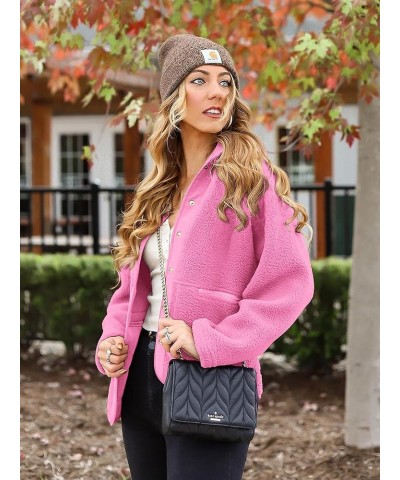 Women 2023 Fall Winter Fleece Jacket Long Sleeve Casual Button Fuzzy Sherpa Cropped Coats Outerwear with Pockets Pink $18.04 ...