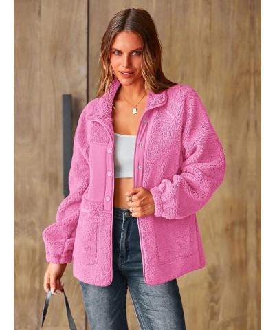 Women 2023 Fall Winter Fleece Jacket Long Sleeve Casual Button Fuzzy Sherpa Cropped Coats Outerwear with Pockets Pink $18.04 ...