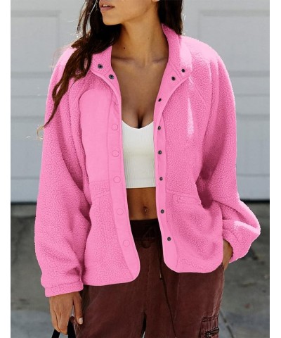 Women 2023 Fall Winter Fleece Jacket Long Sleeve Casual Button Fuzzy Sherpa Cropped Coats Outerwear with Pockets Pink $18.04 ...