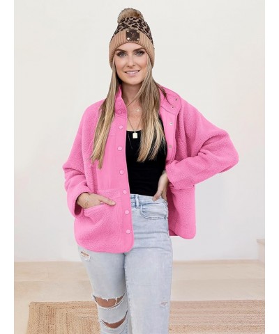 Women 2023 Fall Winter Fleece Jacket Long Sleeve Casual Button Fuzzy Sherpa Cropped Coats Outerwear with Pockets Pink $18.04 ...