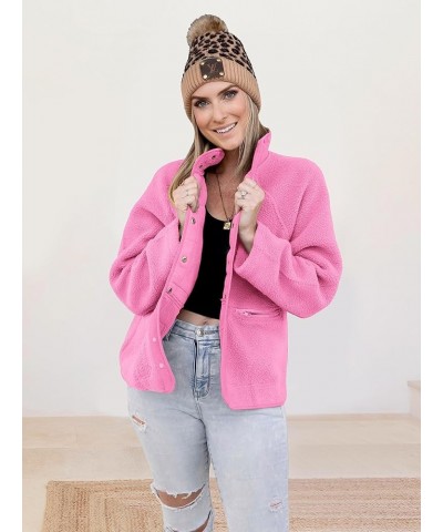 Women 2023 Fall Winter Fleece Jacket Long Sleeve Casual Button Fuzzy Sherpa Cropped Coats Outerwear with Pockets Pink $18.04 ...