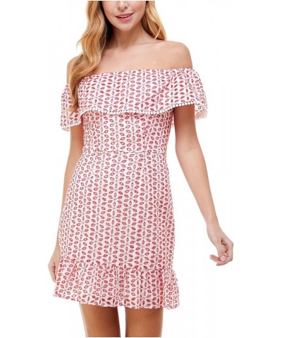 Womens Juniors Off-The-Shoulder Mini Fit & Flare Dress Red $9.23 Dresses