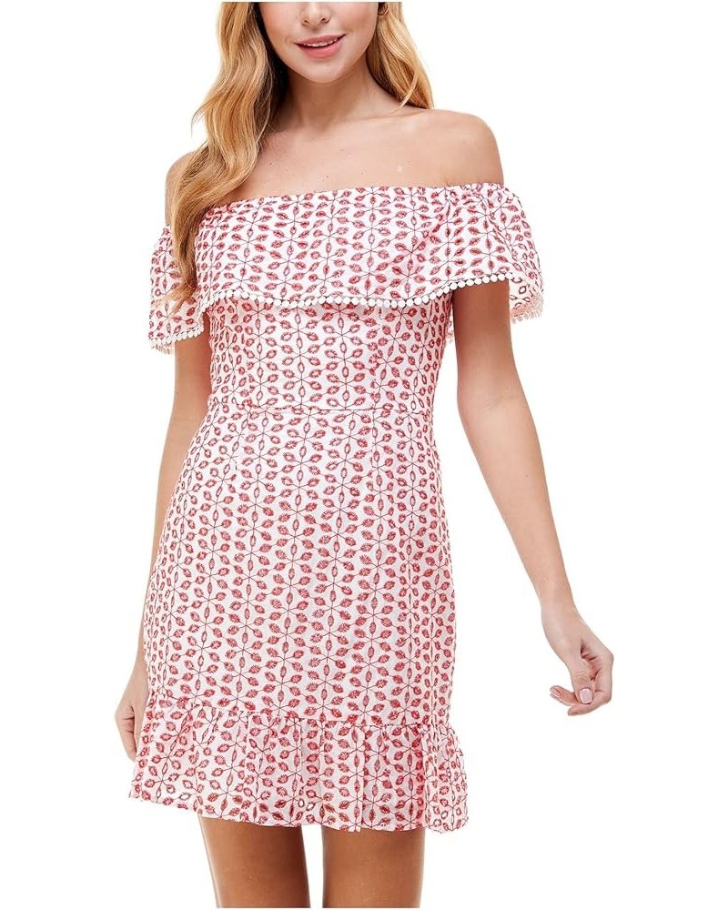 Womens Juniors Off-The-Shoulder Mini Fit & Flare Dress Red $9.23 Dresses