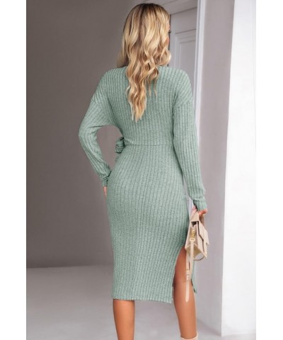 Sweater Dresses for Women 2023 Fall Winter Long Sleeve Sexy Wrap V Neck Ribbed Knit Bodycon Knee Length Dress Green $11.25 Sw...