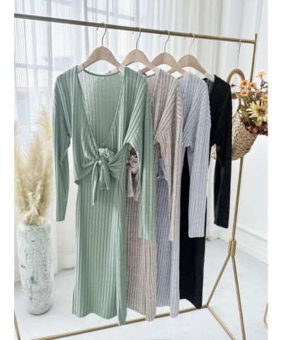 Sweater Dresses for Women 2023 Fall Winter Long Sleeve Sexy Wrap V Neck Ribbed Knit Bodycon Knee Length Dress Green $11.25 Sw...