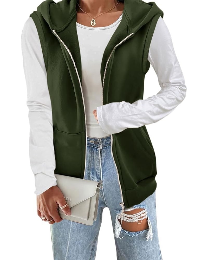 Women's Casual Thermal Sleeveless Plush Zip Up Vest Basic Hoodie Sweatshirt with Pockets Green $16.45 Hoodies & Sweatshirts