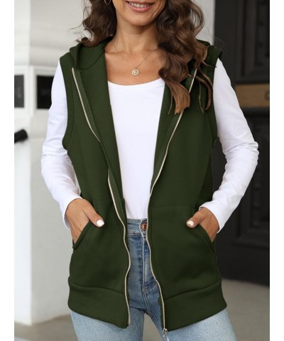 Women's Casual Thermal Sleeveless Plush Zip Up Vest Basic Hoodie Sweatshirt with Pockets Green $16.45 Hoodies & Sweatshirts