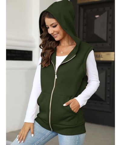 Women's Casual Thermal Sleeveless Plush Zip Up Vest Basic Hoodie Sweatshirt with Pockets Green $16.45 Hoodies & Sweatshirts