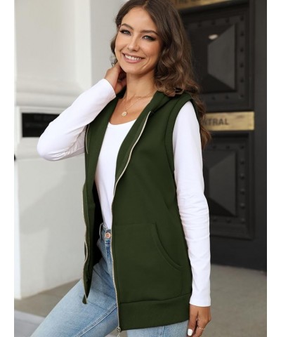 Women's Casual Thermal Sleeveless Plush Zip Up Vest Basic Hoodie Sweatshirt with Pockets Green $16.45 Hoodies & Sweatshirts