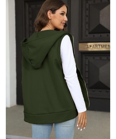 Women's Casual Thermal Sleeveless Plush Zip Up Vest Basic Hoodie Sweatshirt with Pockets Green $16.45 Hoodies & Sweatshirts